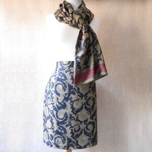 Vintage Baroque Brocade Skirt & Scarf Set | Black Gold Pattern